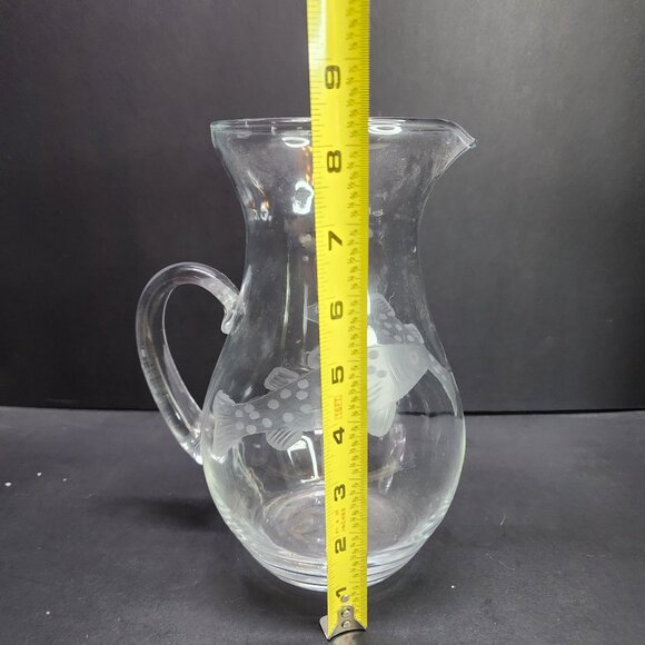Vintage Clear Glass Serving Pitcher Etched Fish Design 8.25'' Tall - Picture 5 of 6